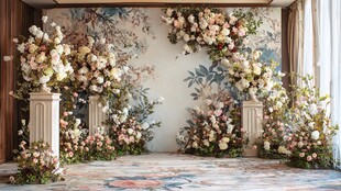 浪漫花卉装饰的室内场景