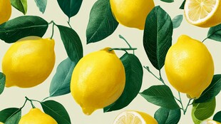 柠檬绿叶清新无缝图案