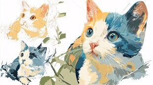 多彩猫咪插画
