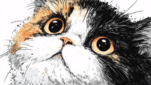 可爱三色猫仰视特写