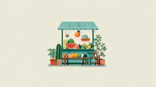清新水果摊插画