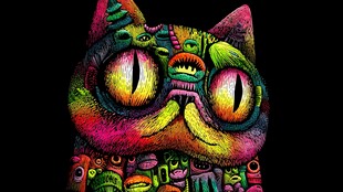 彩色奇幻猫咪艺术插画