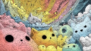 多彩毛绒猫咪奇幻场景