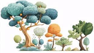 梦幻多彩树木插画景观