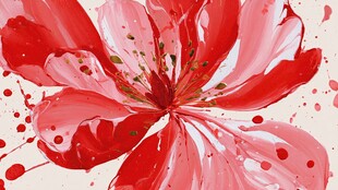 抽象红粉花朵艺术画作