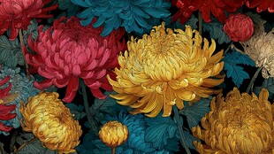 多彩菊花绽放绚丽花卉图景