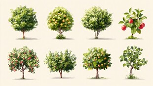 多样果树插画集合