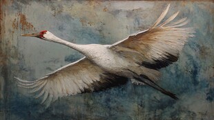 展翅飞翔的优雅丹顶鹤