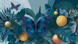 梦幻蓝蝶穿梭繁茂绿植间