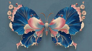 梦幻蓝粉渐变蝴蝶艺术插画