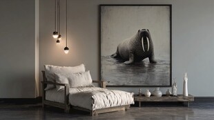 现代卧室中的海象艺术挂画