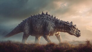 黄昏下漫步的铠甲恐龙