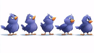 五只萌态蓝色小鸟排成排