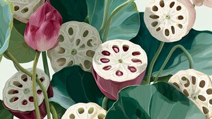 荷花莲藕插画 清新自然风