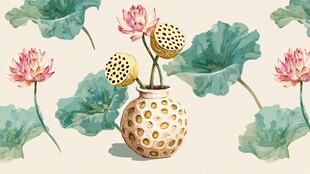 花瓶插荷图 清新雅致风