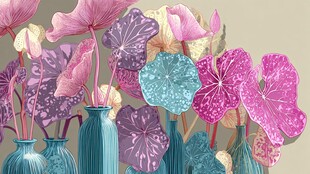 蓝瓶中多彩花卉插画