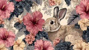 花丛中的可爱兔子