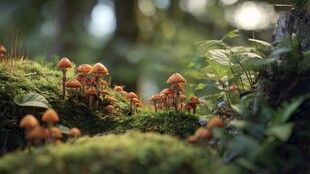 林间橙菇伴青苔