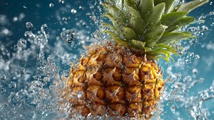 菠萝入水溅起晶莹水花