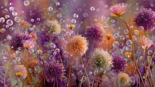 梦幻泡泡中的多彩绒球花