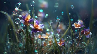 梦幻花草与晶莹气泡世界