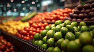 超市里色彩缤纷的新鲜蔬果