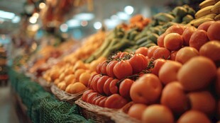 新鲜蔬果摆满摊位