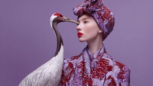 东方风情女子与优雅丹顶鹤