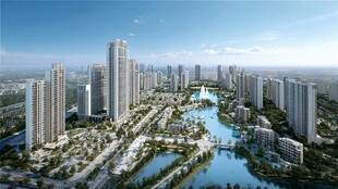 现代繁华滨水城市景观图