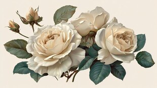 优雅白玫瑰与绿叶组合