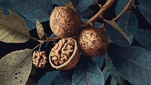 枝头核桃 饱满坚果与绿叶