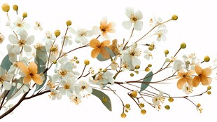 白色与橙色花朵植物枝条