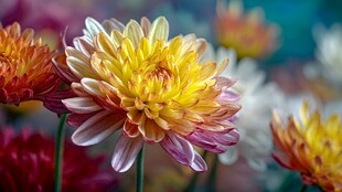 多彩绚丽菊花绽放瞬间