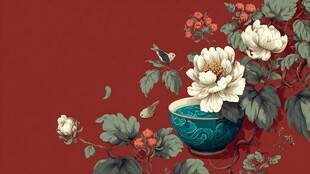 中式花瓶牡丹花鸟图