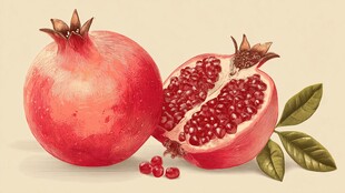 手绘红石榴与掰开的果实