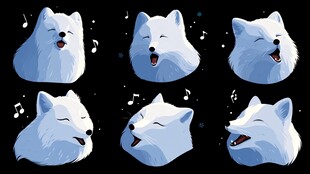 六款萌态白狐表情插画