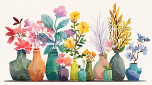 多彩花瓶中的缤纷花卉