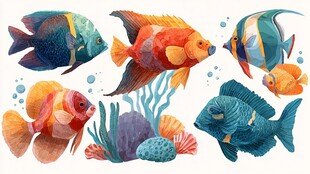 缤纷多彩的海洋鱼类插画
