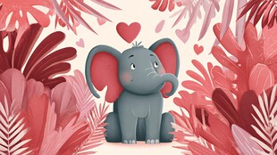 小象置身浪漫粉色植物间