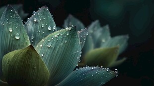 露珠点缀的清新多肉植物