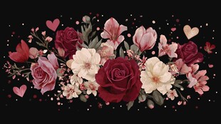 浪漫花卉爱心装饰图案