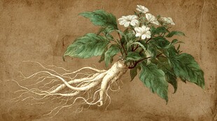 复古风植物插画 人参花卉