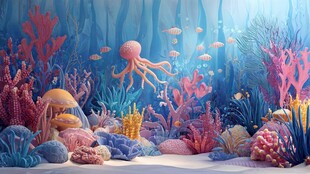 梦幻海底珊瑚与水母世界