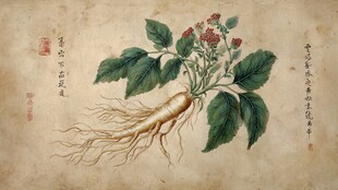 国画中的人参植物图