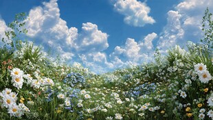 花海蓝天美景如画