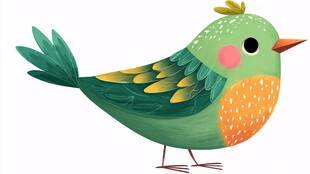 可爱绿羽小鸟插画形象