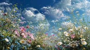 花海蓝天 自然梦幻之景