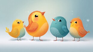 四只萌趣小鸟温馨同框