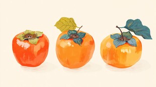 三个柿子的水彩插画
