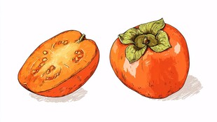 手绘柿子图 新鲜诱人果实